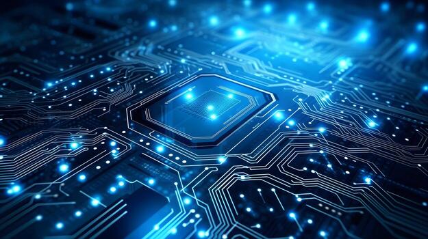 Informatique Abstract Technology Background With Circuit Board And Blue Lights Digital Communication Line Concept Graphic Hardware Computer Tech Integrated Energy Design Information Internet Generative Ai Photo